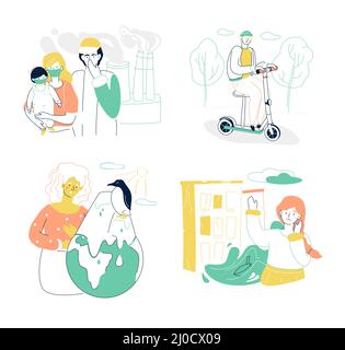 Natural disasters - colorful flat design style illustration set Stock Vector