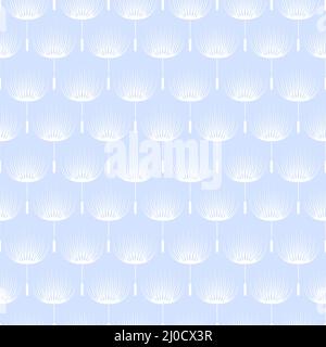 Seamless repeating pattern. Floral, white dandelion fluff on light blue background. Stylized. Stock Vector