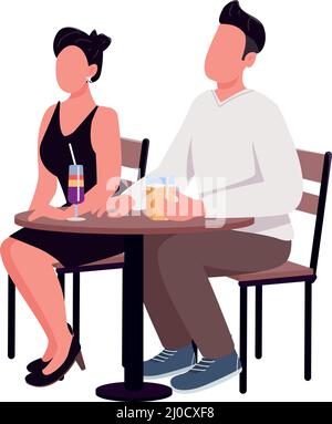 Man and woman enjoying drinks on first date semi flat color vector characters Stock Vector