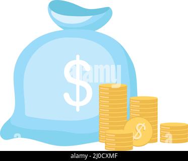 Blue bag with money semi flat color vector object Stock Vector