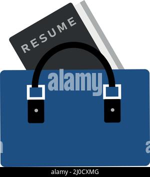 Stylish blue handbag with resume document semi flat color vector object Stock Vector