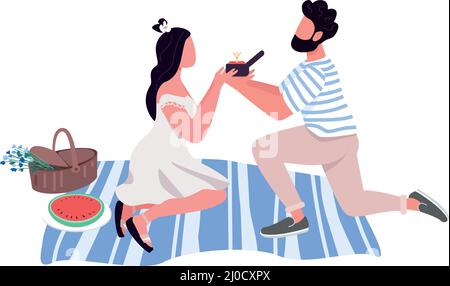 Bearded man proposing to woman semi flat color vector characters Stock Vector