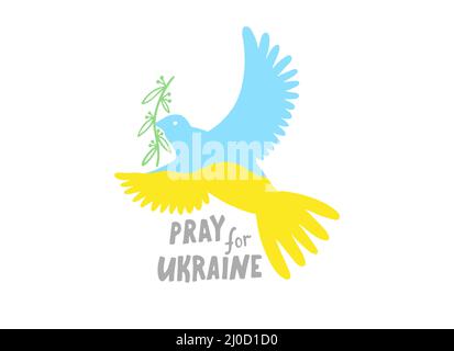 Pray for Ukraine blue-yellow peace dove Stock Vector