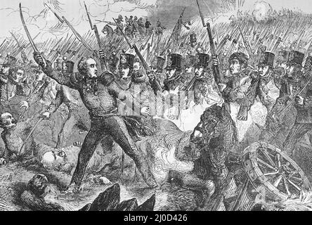 Battle of the Alma River, Crimean War, 20th September 1854; Black and White Illustration Stock Photo