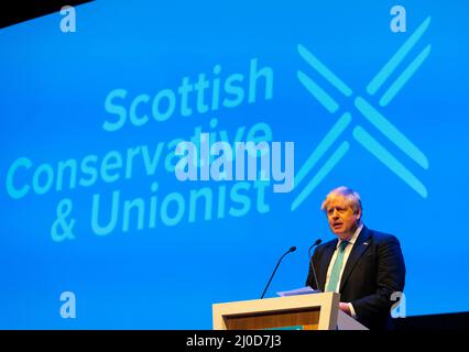 Aberdeen, Scotland, UK. 18th March 2022.   Prime Minister Boris Johnson keynote speech at Scottish Conservative party Conference 2022 at P&J conference venue in Aberdeen, Scotland. Iain Masterton/Alamy Live News