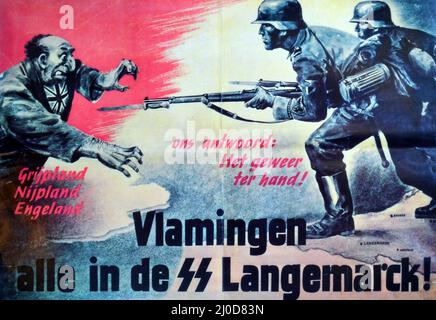 German Nazi propaganda - recruiting poster Of 27th SS Volunteer Division Langemarck with Title: Flemish All in the SS Langemarck Stock Photo