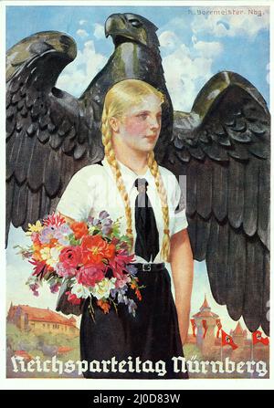 German Nazi propaganda. Reichsparteitag Nurnberg Ansichtskarte / postcard 1937 - Artwork by Richard Borrmeister. Stock Photo