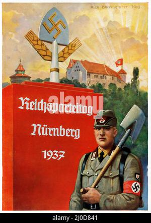 German Nazi propaganda. Reichsparteitag Nurnberg Ansichtskarte / postcard 1937 - The postcard is designed by Richard Borrmeister. Stock Photo