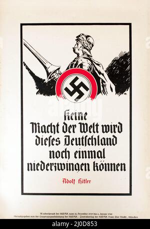 German Nazi propaganda - This time, no power on earth will defeat Germany. Adolf Hitler. 31 December 1939. Author: Zentralverlag der NSDAP. Stock Photo