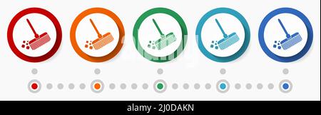 Sweep, clean concept vector icon set, flat design colorful buttons, infographic template in 5 color options Stock Vector