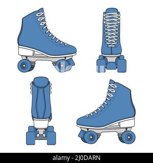 Set of color images with blue rollers, roller quads. Isolated vector objects on a white background. Stock Vector