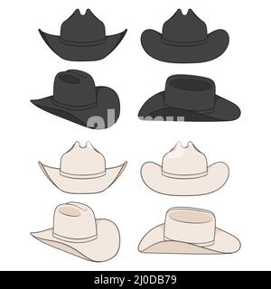 Set of color illustrations with cowboy hat. Isolated vector objects on a white background. Stock Vector