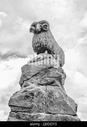 The Moffat Ram, an  instantly recognizable symbol of the town of Moffat in the southern uplands of Scotland. Stock Photo