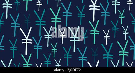 Sign yen currency seamless pattern. Colored signs of Japanese yen on dark blue. Vector pattern can be used for your ad, poster, phone cases, wrapping Stock Vector