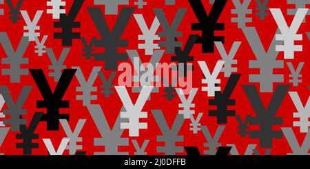 Sign yen currency seamless pattern. Gray signs of Japanese yen on red background. Vector pattern can be used for your ad, poster, phone cases, wrappin Stock Vector