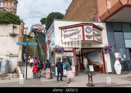 Victorian Tramway to Town in Scarborough, a seaside resort on the North Sea in North Yorkshire, UK Stock Photo