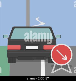 Broken car is staying beside the road Stock Vector