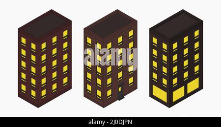 apartment building isometric vector flat illustration Stock Vector