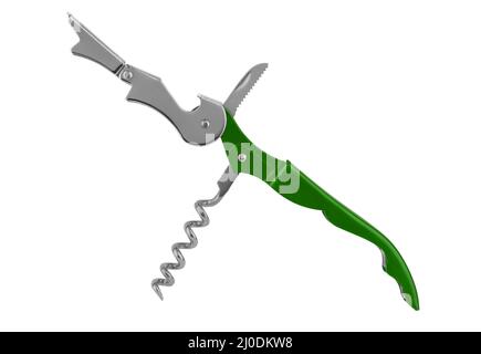 multifunctional multitool opener in the open state isolated on a white background Stock Photo