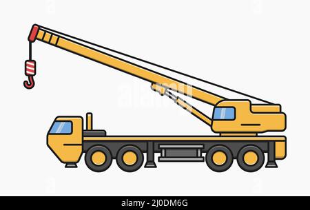 construction crane truck vector flat illustration Stock Vector