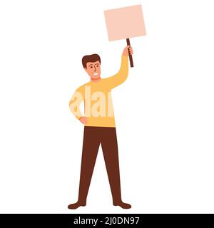 Man protesters. Vector illustration. Hand holding board. Stock Vector