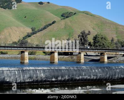 rubber dam, on Alameda Creek, Fremont, California Stock Photo