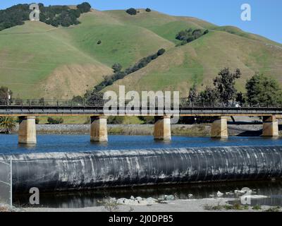 rubber dam, on Alameda Creek, Freemont, California Stock Photo