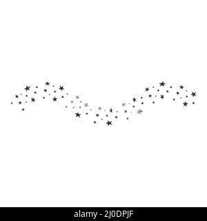 Stardust trail line. Falling chaotic black stars. Comet symbol. Magic illustration concept. Stock Vector