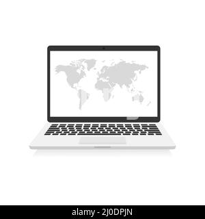 Modern open laptop with world map. Stock Vector