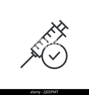 Syringe with check mark line icon. Vaccination symbol. Stock Vector