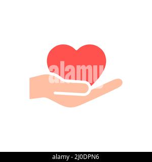 Heart with hands colorful icon. Multicultural human assistance and support symbol. Stock Vector
