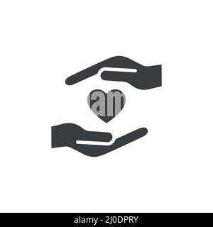 Heart with hands colorful icon. Multicultural human assistance and support symbol. Stock Vector