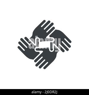 Hands together black icon. Friendship symbol. Business unity pictogram silhouette. Stock Vector