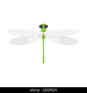 Cute dragonflies with dotted line route. Green dragonfly fling Stock Vector