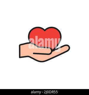 Heart with hands colorful icon. Multicultural human assistance and support symbol. Stock Vector