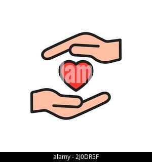Heart with hands colorful icon. Multicultural human assistance and support symbol. Stock Vector