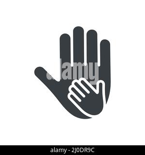 Mother and child hand icon. Help symbol. World Father Day concept. Stock Vector