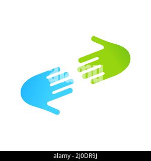 Two arms. Hands symbolizing team or teamwork. Flat blue and green illustration for business, inclusion and medicine. Stock Vector