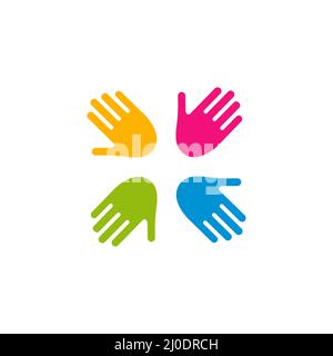 Diversity hands together. Friendship colorful symbol. Business unity pictogram. Stock Vector