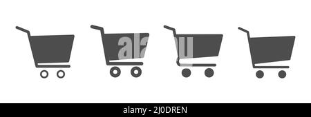 Shopping cart icon set. Shop black basket collection. Trolley symbols. Stock Vector