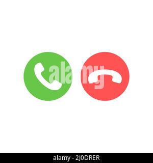 Green and red mobile buttons set. White telephone handset in circle shape. Stock Vector
