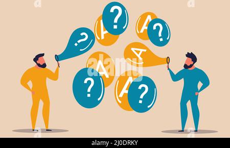 Question and answer with bubble query. Customer people ask and user solution interrogation vector illustration concept. Conversation faq and informati Stock Vector