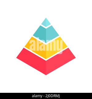 Pyramid shape with four colorful charts. Business infographic isometric template with data segments for presentations and reports Stock Vector