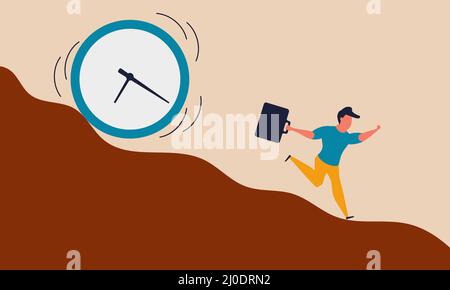 Deadline time and late work. Busy clock pressure countdown and lack efficiency watch vector illustration concept. Urgency past job and running to offi Stock Vector