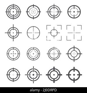 Target destination icon large set. Focus cursor bull eye mark elements. Aim sniper shoot big group symbols. Stock Vector