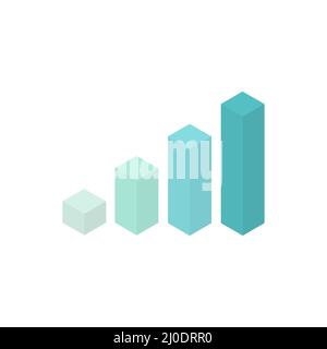 Isometric graph, pyramid and pie chart set. Business colorful analysis symbols for reports and presentations. Stock Vector