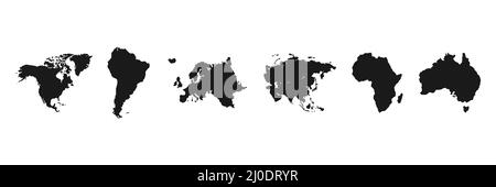 World continents set. World map black silhouettes. Stock Vector