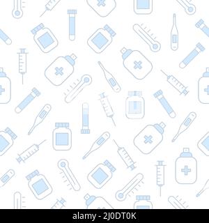 Medicine seamless pattern white background. Set of medical elements. Healthcare and medical concept Stock Vector