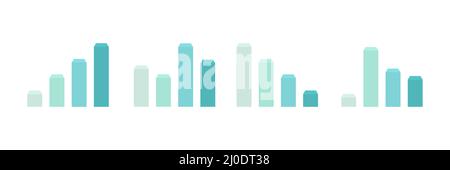 Isometric graph, pyramid and pie chart set. Business colorful analysis symbols for reports and presentations. Stock Vector