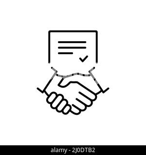 Business handshake teamwork linear concept. Contract line icon. Financial deal pictogram. Stock Vector